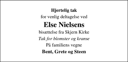Taksigelsen for Else Nielsen - Bølling, Skjern