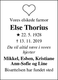 Dødsannoncen for Else Thorius - Kastrup