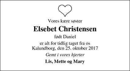 Dødsannoncen for Elsebet Christensen - Kalundborg