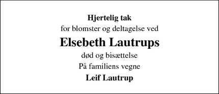 Taksigelsen for Elsebeth Lautrup - 6800 Varde