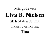 Dødsannoncen for Elva B. Nielsen - Svendborg
