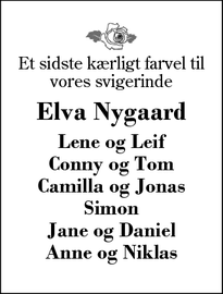 Dødsannoncen for Elva Nygaard - Herning