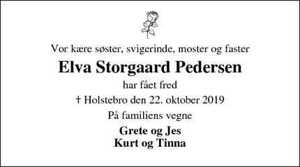 Dødsannoncen for Elva Storgaard Pedersen - Holstebro