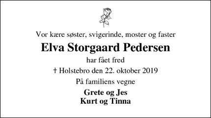 Dødsannoncen for Elva Storgaard Pedersen - Holstebro
