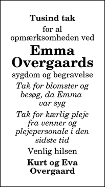 Taksigelsen for Emma Overgaards - ingen
