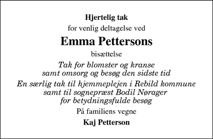 Dødsannoncen for Emma Pettersons - Suldrup