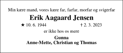 Dødsannoncen for Erik Aagaard Jensen - Lyngby