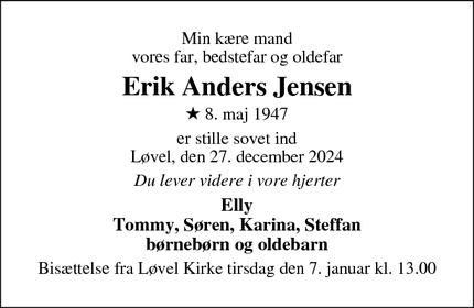 Dødsannoncen for Erik Anders Jensen - Tjele