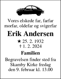 Dødsannoncen for Erik Andersen - Værløse
