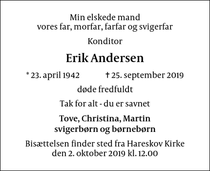 Dødsannoncen for Erik Andersen - Ballerup