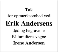 Taksigelsen for Erik Andersens - ribe