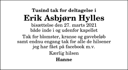 Taksigelsen for Erik Asbjørn Hylles - Hjørring