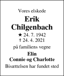 Dødsannoncen for Erik Chilgenbach - Holbæk
