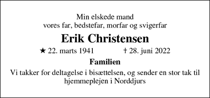 Dødsannoncen for Erik Christensen - Fjellerup