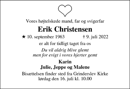 Dødsannoncen for Erik Christensen - Jebjerg