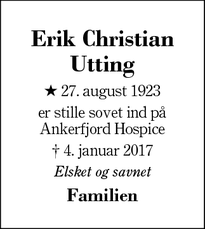 Dødsannoncen for Erik Christian Utting - 7400 Herning