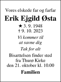 Dødsannoncen for Erik Ejgild Østa - Svendborg