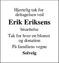 Taksigelsen for Erik Eriksens - Skævinge