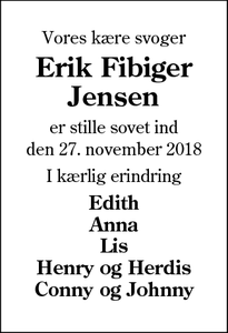 Dødsannoncen for Erik Fibiger Jensen - Varde