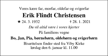 Dødsannoncen for Erik Flindt Christensen - Risskov