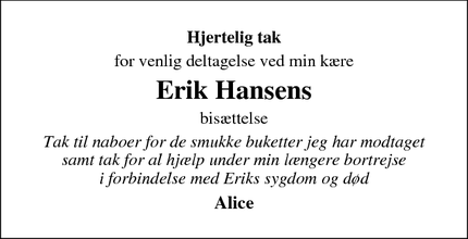 Taksigelsen for Erik Hansens - Nexø