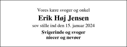 Dødsannoncen for Erik Høj Jensen - Rødding