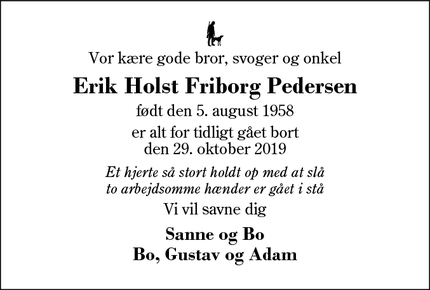 Dødsannoncen for Erik Holst Friborg Pedersen - Herning