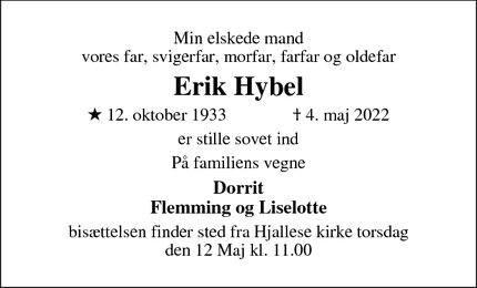 Dødsannoncen for Erik Hybel - Odense s