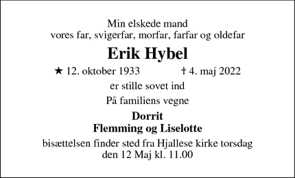Dødsannoncen for Erik Hybel - Odense s