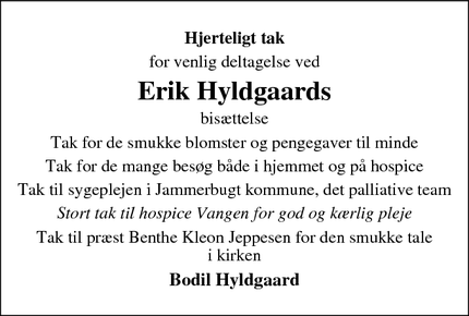 Taksigelsen for Erik Hyldgaards - Pandrup