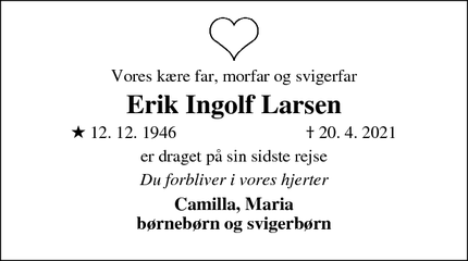 Dødsannoncen for Erik Ingolf Larsen - Viborg