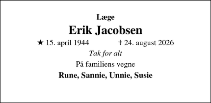 Dødsannoncen for Erik Jacobsen - københavn 