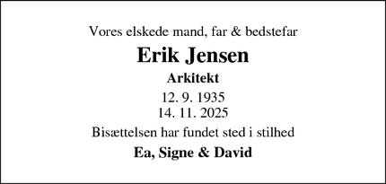 Dødsannoncen for Erik Jensen  - Hillerød