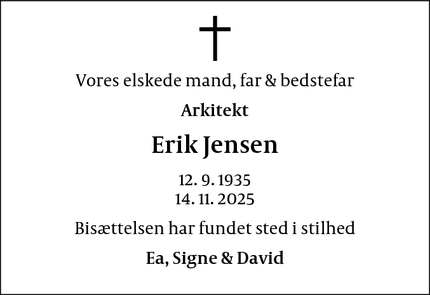 Dødsannoncen for Erik Jensen  - Hillerød