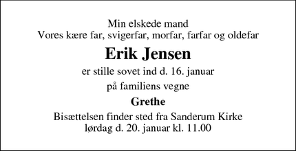 Dødsannoncen for Erik Jensen - odense