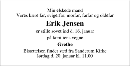 Dødsannoncen for Erik Jensen - odense