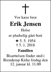 Dødsannoncen for Erik Jensen - Branderup
