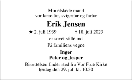Dødsannoncen for Erik Jensen - nyborg