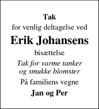 Taksigelsen for Erik Johansens - Gislev