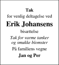 Taksigelsen for Erik Johansens - Gislev