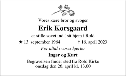 Dødsannoncen for Erik Korsgaard - Rold