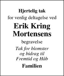 Taksigelsen for Erik Kring Mortensens - Lunderskov