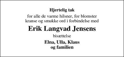 Taksigelsen for Erik Langvad Jensens - Brædstrup