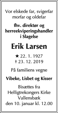 Dødsannoncen for Erik Larsen - Odense SØ