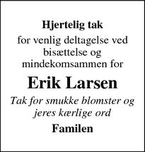Taksigelsen for Erik Larsen - Svendborg
