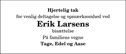 Taksigelsen for Erik Larsen - Hjørring