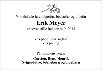 Dødsannoncen for Erik Meyer - Fredericia