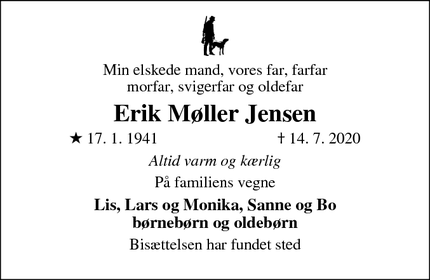 Dødsannoncen for Erik Møller Jensen - Vejle