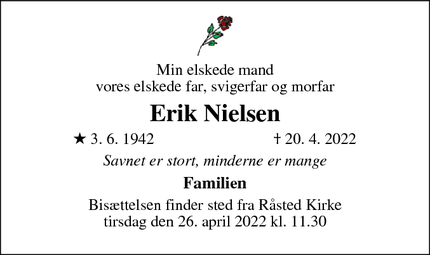 Dødsannoncen for Erik Nielsen - Fårup