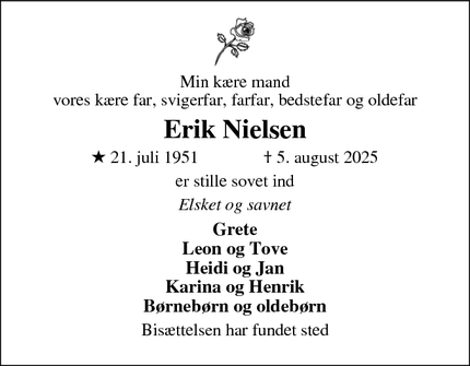 Dødsannoncen for Erik Nielsen - Frøstrup